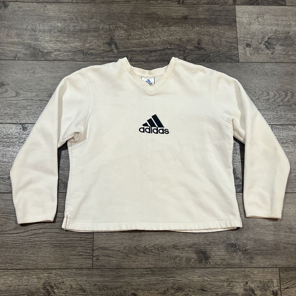 Adidas M Three Stripes Crop Top Sweatshirt White Black Logo - Women’s Medium